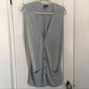H&M DIVIDED Button Down Sweater Vest size 10 Heather Grey Fine Knit